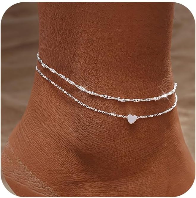 MFRYK Gold Ankle Bracelets for women,14k Gold/Silver Plated Waterproof Layered lightweight Cuban Link Figaro Chain Heart anklet butterfly anklet Pearl Ankle Bracelets Set Gold Anklets for women Trendy Jewelry Gift for Women - Image 1